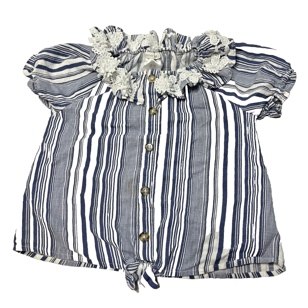 Forever Me Blouse Girls 6X Blue White Striped